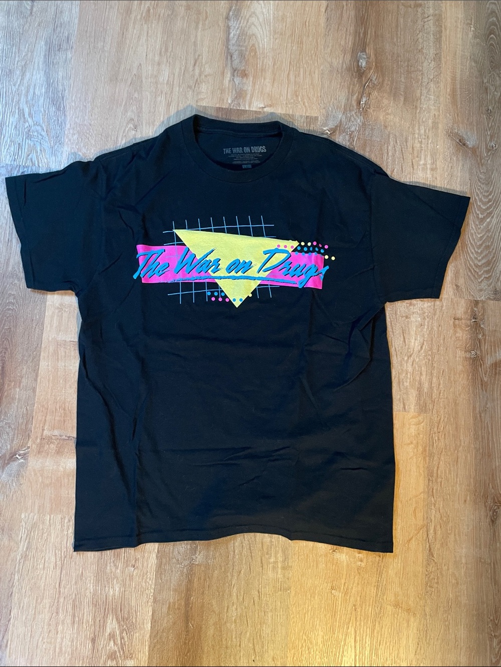 The war on drugs band tee Black T-Shirt with Neon Yellow & Pink Graphic